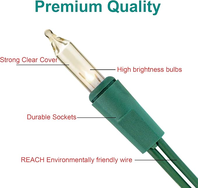 100 Christmas Mini Lights - 24.8 ft / 7.5m - 120V - Warm White Bulbs 2800K - Green Wire - 120V - End to End Connection - Indoor & Outdoor Use - Light Strings for Christmas Tree and New Year Decoration