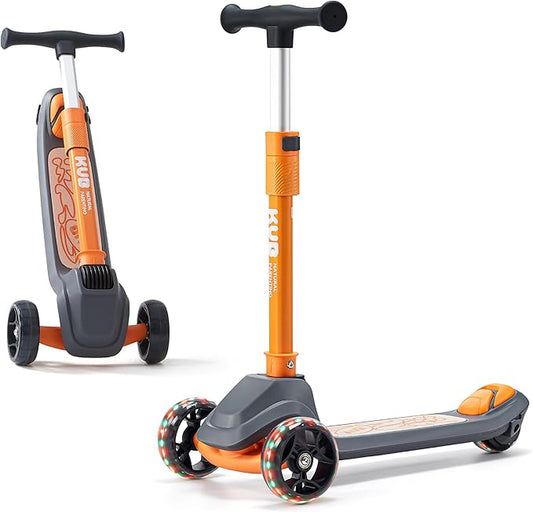 Kids Scooter, 3 LED Lighted Wheels, Any Height Adjustable Handlebar & Lean-to-Steer, Anti-Slip Deck, Easy-Fold Mechanism, Three-Wheel Scooter for Kids Ages 3-14