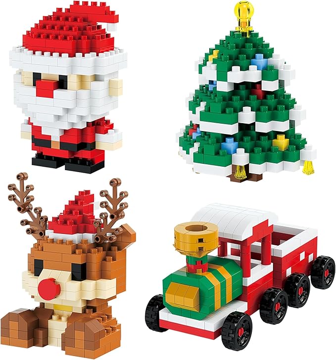 4 Pack Christmas Stocking Stuffers Gifts for Kids, Santa Claus Design Building Blocks, 2025 New Christmas Building Blocks Theme Ornaments, Xmas New Year Birthday Gifts for Boys, Girls and Teens