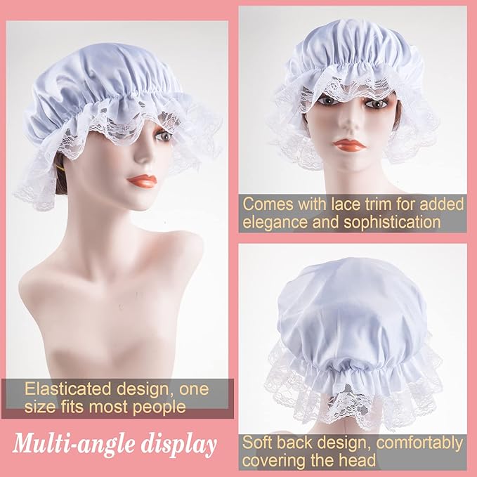 White Mob Cap Costume Pioneer Bonnet Women's Colonial Bonnet Lace Frilly Grandma Night Hat Accessories