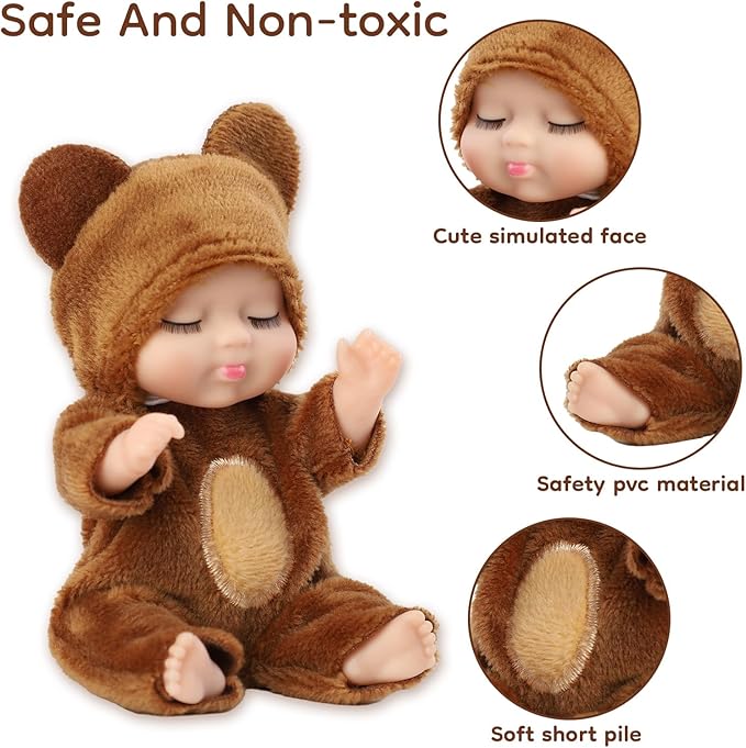 4 Inch Mini Baby Dolls 6pcs Set Realistic Reborn Baby Dolls Cute Small Baby Doll with Animal Clothes Suitable for Baby Gifts for Boys and Girls Over 3 Years Old Birthday Gift