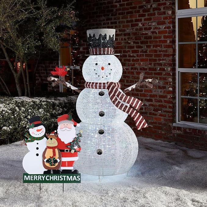 YEAHOME Outdoor Christmas Decorations, 3 Metal Snowman Santa Claus Deer Decorative Garden Stakes for Christmas Outdoor Yard, Xmas Signs for Home Outside Yard Lawn Porch Pathway Xmas Decor
