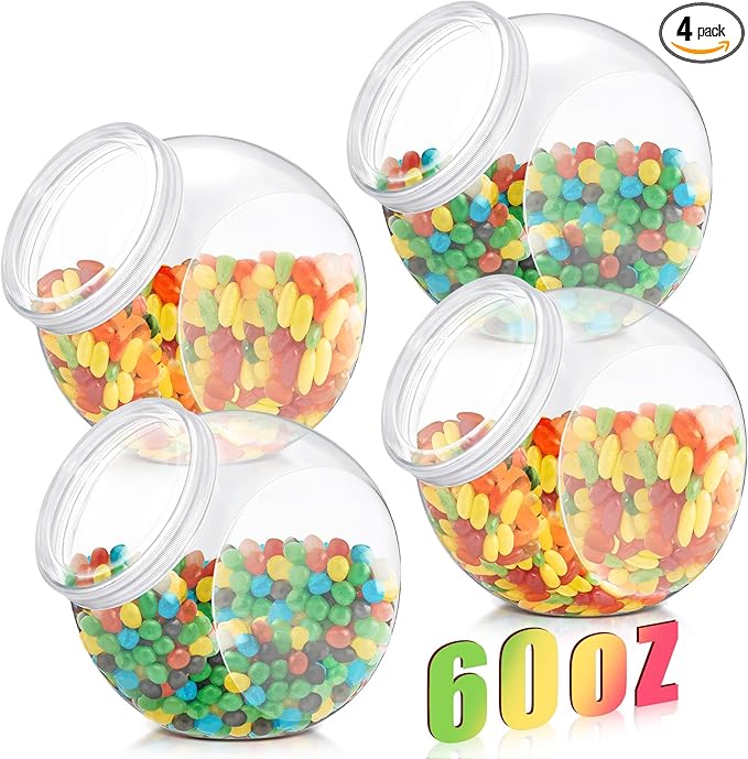 4 Pcs Plastic Candy Jar with Lid for Candy Buffet Large Storage Jar Clear Food Storage Canisters Kitchen Countertop Container for Cookies Beans Snacks Indoor Outdoor Wedding(60 oz)