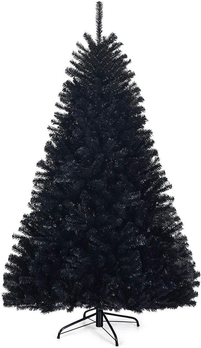 GOFLAME 6FT Artificial Halloween Christmas Tree, 1036 Branch Tips, PVC Needles, Xmas Hinged Pine Tree w/Solid Metal Legs, Unlit Halloween Christmas Tree for Indoor and Outdoor Decoration, Black