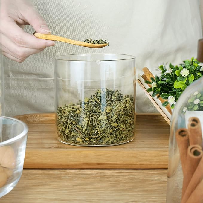 18 Oz/550 ML Glass Jar with Lid, Clear Thickened Version Glass Storage Containers with Sealed Bamboo Lid, For Coffee, Sugar, Spices, Tea, Beans, Candy, Cookie