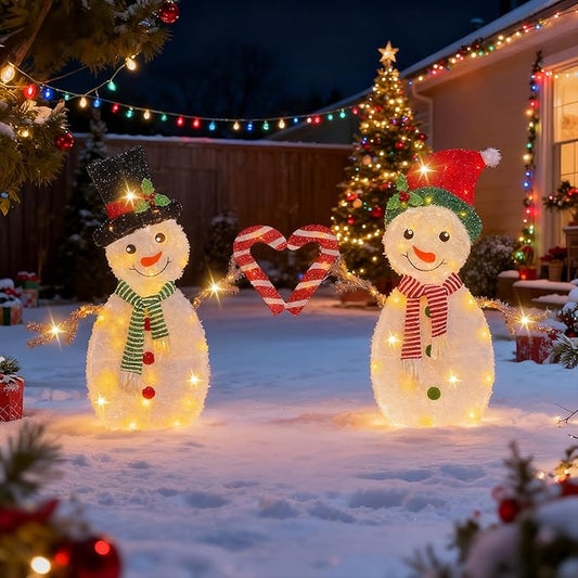 2D Lighted Snowman Christmas Decorations,42 Inch Lighted Up Christmas Outdoor Decoration with 80 Warm White LEDs, 3-Piece Set Xmas Festive Holiday Decor for Indoor Home Garden Patio Yard -Snowman