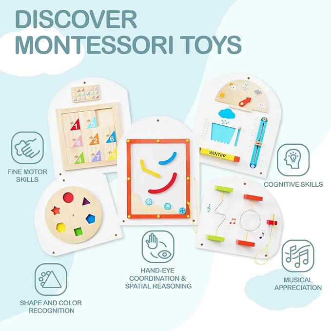 Monläurd® Cloud Montessori Busy Board, Sensory Board, Wooden Toys, Wall Toys, Boys and Girls 6M+