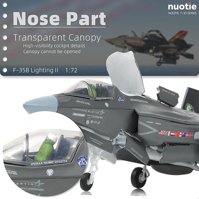 F-35 Lightning II Fighter Model Kit 1:72 Scale Die-cast Aircraft Model with Bracket, Gift for Military Pilots (F-35B Marine Corps)