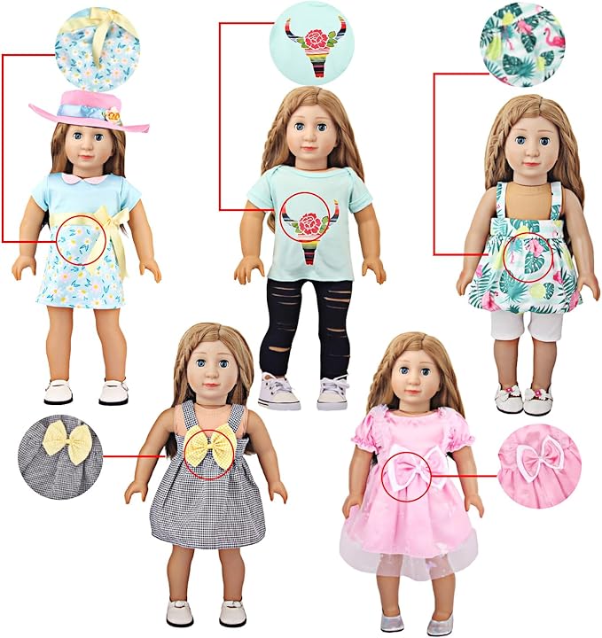 10 Sets of 18 Inch American Doll Clothes, Including 10 of Doll Clothing Dress Outfits for American Dolls, Birthday Gifts for Kids