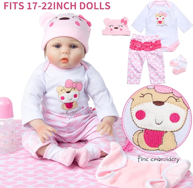 9 PCS Reborn Baby Doll Clothes Set with Pink Bassinet Accessories for 18-22 Inch Reborn Dolls,Newborn Baby Doll Clothes & Blanket