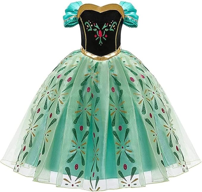 REXREII Girls Anna Princess Costume Frozen Elsa Snow Queen Dress Halloween Cosplay Xmas Birthday Party Gown (w/Accessories)