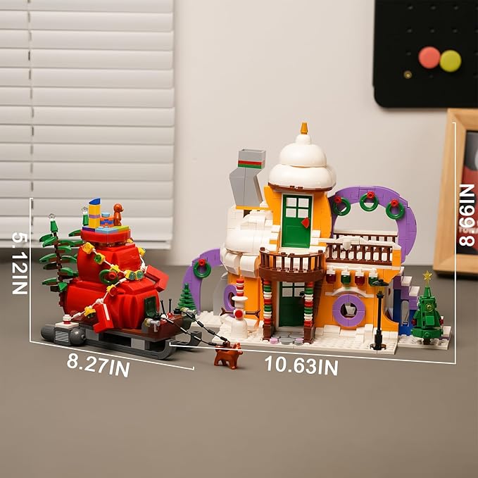 Christmas Holiday Snow House Building Toy Set with Lights,Compatible with Lego Chritmas Village,Xmas Gifts for Boys and Girls,Family 1224 pcs