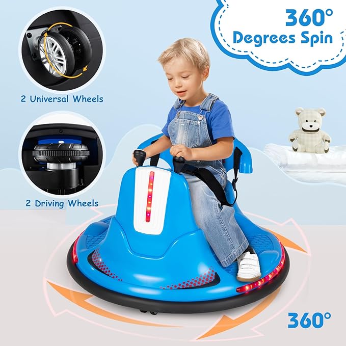 HONEY JOY 12V Bumper Car for Toddlers 1-3, Baby Ride on Bumper Car w/Dual Joysticks, Flashing LED Light & 360 Degree Spin, Electric Vehicle for Kids, Ride on Car w/Remote Control, Gift for Boys Girls