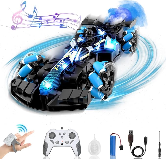 2.4GHz Gesture Sensing Remote Control Car - 360° Spin High Speed Drift F1 Formula Racing, with Spray, Music & Light, 2 Control Mode, Toy for Kids 8-12 Year Birthday Coolest Best Toy (Blue)