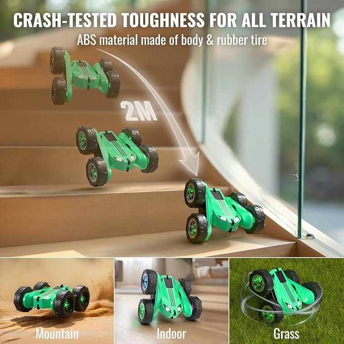 MaxTronic Remote Control Car, Rechargeable RC Cars & Remote Controller - 20km/h Double Sided 360° Rotation Stunt Stunt Crawler with LED Lights for Boys Girls Aged 3-14