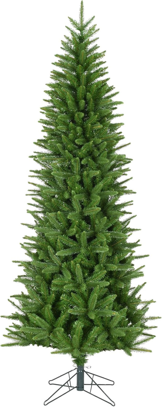 Fraser Hill Farm 7.5-Ft. Winter Falls Slim Artificial Christmas Tree with Stand and No Lights, Unlit Foldable Christmas Tree with Realistic Foliage for Home Decoration