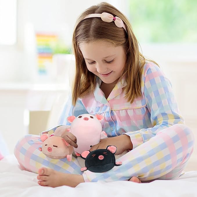 Achwishap Pig Stuffed Animal Mommy 19.6” with 3 Pig Plushies,4 PCS Cute Pig Plush Pillow,Kawaii Toys Soft Hugging Pillow for Kids Girls Boys Gifts(Pink Pig Family)