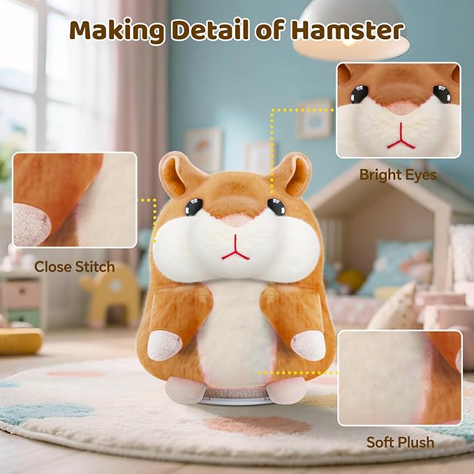 Kids Toddler Toys for Ages 2-4, Talking Hamster Repeats What You Say, Interactive Plush Repeating Toy for 2 3 4 5 6 8 Year Old Boy Girl Birthday Gift (Brown)