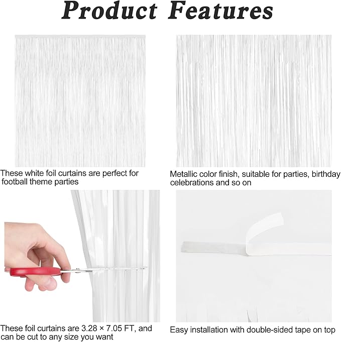 2 Pack Tinsel Backdrop, 3.28 x 7.05 Feet White Party Decorations, Metallic Foil Fringe Curtains Streamer Backdrop, Party Supplies Photo Props for Birthday Anniversaries Wedding