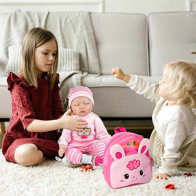 8 Pieces Reborn Doll Clothes Pink Accessories Set with Backpack for 17-22 inch Reborn Baby Doll Girl Clothing Kids Caring Set