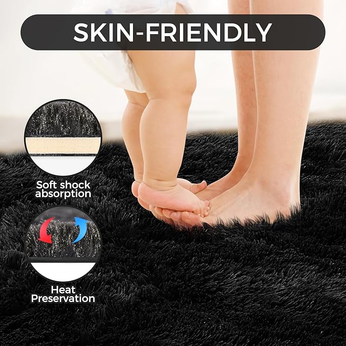 Ultra Soft Rug for Living Room,Black Fluffy Shag Area Rug for Bedroom, Modern Shaggy Carpets Fuzzy Rug for Kids Boys Girls Dorm Nursery Home Decor Aesthetic, Upgrade Anti-Skid Durable, 3X4