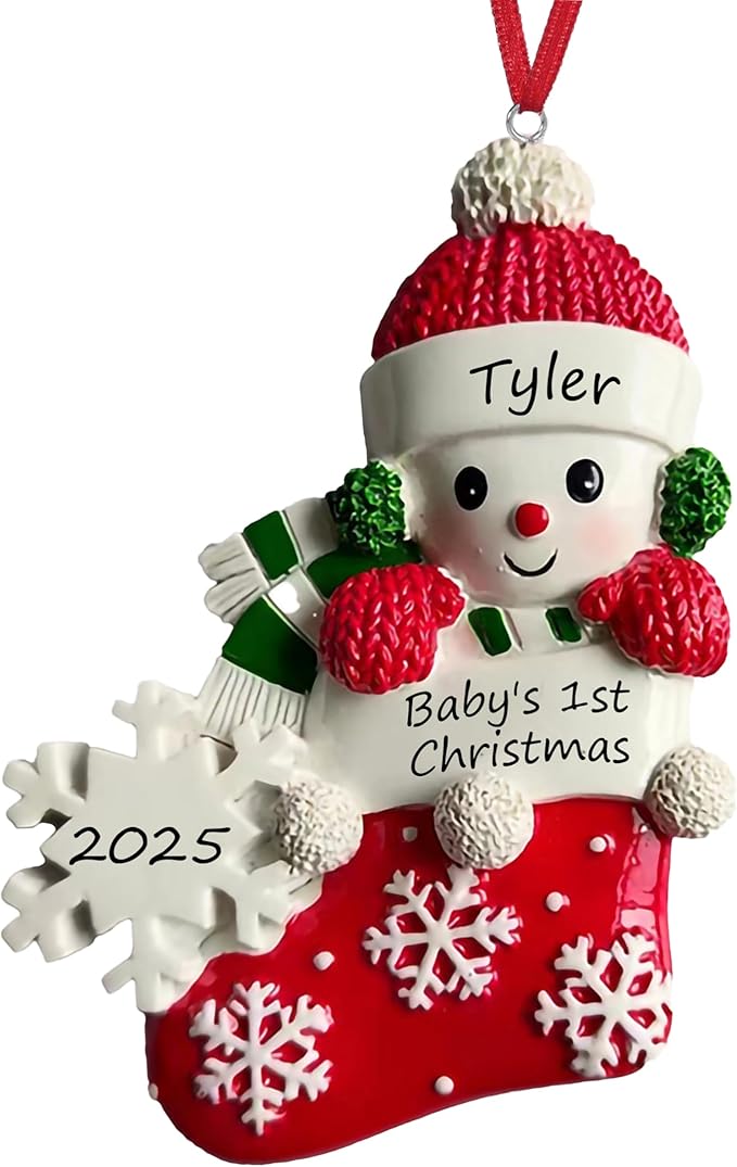 Personalized Ornament Baby's First Christmas 2025 Customized Snowman Ornaments with Name Xmas Tree Decoration Gifts for New Born Baby Boy&Girl (Red)