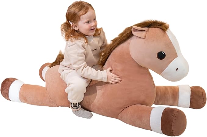 51" Giant Horse Stuffed Animals, Large Stuffed Horse Plush Pillow 4.2ft, Soft Large Stuffed Pony, Cute Farm Animals Plush Toys, Gifts for Kids Boys Girls on Birthday Children's Day Christmas