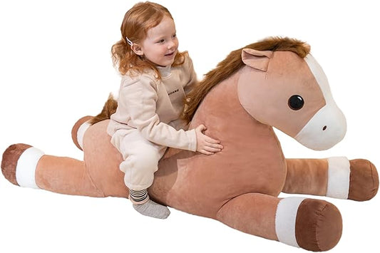 51" Giant Horse Stuffed Animals, Large Stuffed Horse Plush Pillow 4.2ft, Soft Large Stuffed Pony, Cute Farm Animals Plush Toys, Gifts for Kids Boys Girls on Birthday Children's Day Christmas