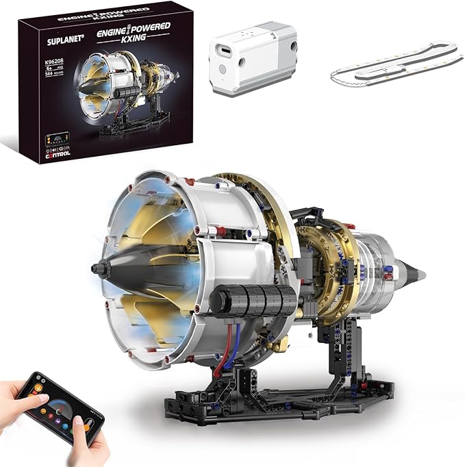 Aircraft Engine Toys Building Sets,Turbofan Engine Model That Run with Motor and Lights,Mechanical Science Education STEM DIY Project Building Kit for Adults and Kids Aged 8-14 (564 pcs)