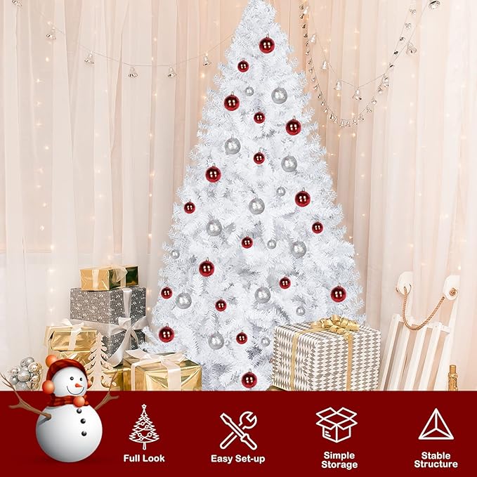 Bonnlo 5 ft White Unlit Artificial Christmas Pine Tree Small Xmas Tree Holiday Party Decoration with Sturdy Metal Stand, Full 600 Tips Branch for Indoor and Outdoor