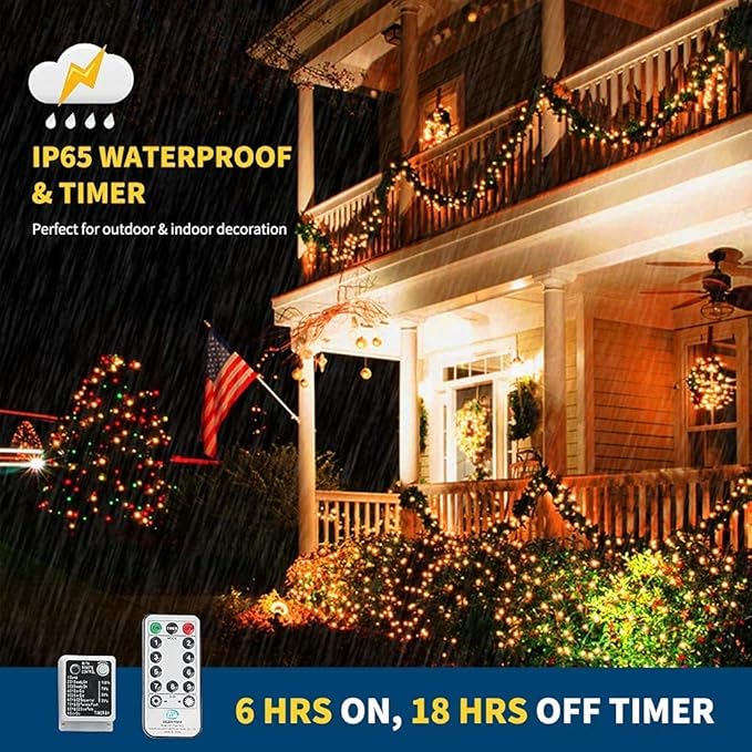 Haili Christmas Lights Outdoor,105FT 300 LED Color Changing Lights with Timer Remote, UL Certified 9 Lighting Modes for House Christmas Tree Halloween, Garden, Party, Wedding Decoration