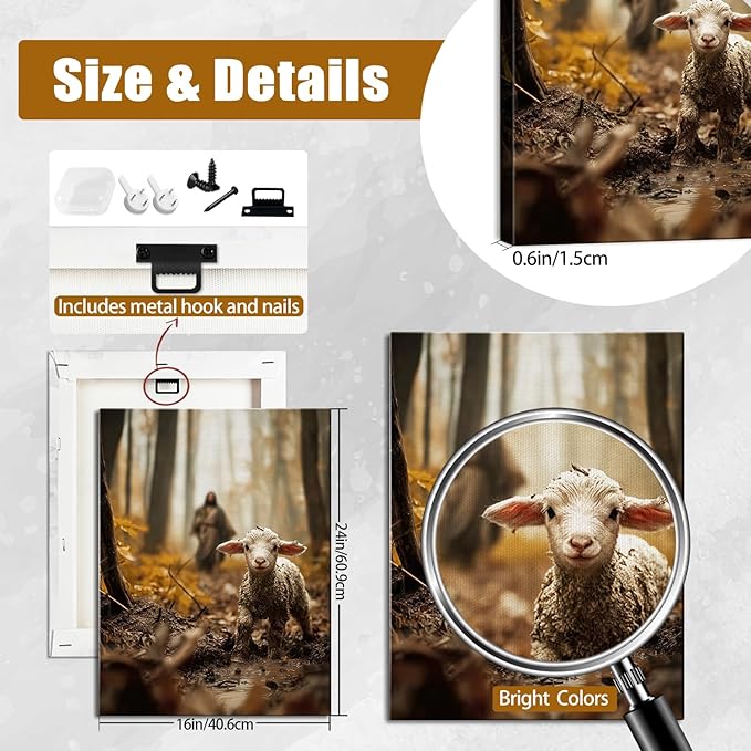 AbcCustomize Jesus Running After Lost Lamb Christian Wall Decor, Religious Wall Decor for Home, Jesus Wall Art Canvas Prints Ready to Hang, Inspirational Christian Art for Prayer Room, Baptism Gift