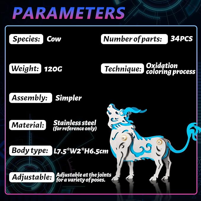 3D Metal Puzzles,3D Metal Puzzle for Adults,Mechanical Model Kit Zodiac Cattle Blue,Steel 3D Puzzles Stainless Steel Ornaments for Adults Home Decor Art Craft Gifts Toys.