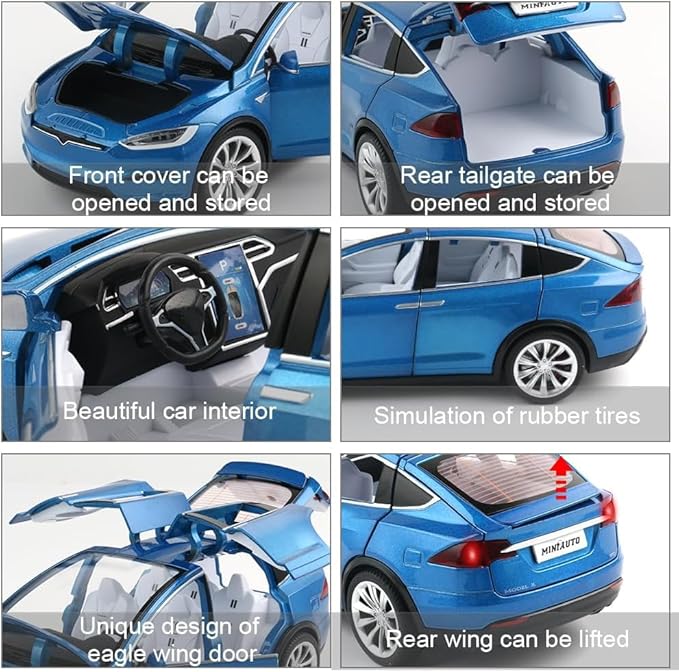 Zinc Alloy Model X Car Model,1:24 Scale Simulation Casting car Model Pull Back Diecast Toy Car, Mini Vehicles Toys with Lights and Music for Toddlers Kids Children Birthday Gift(Blue)