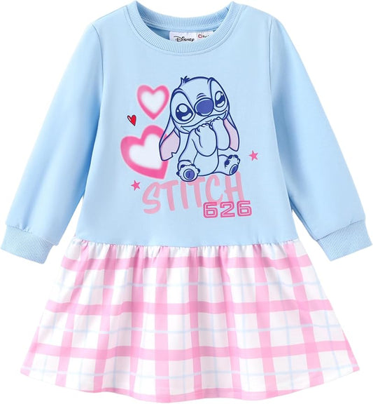 Disney Stitch Minnie Elsa Princess Sweatshirt Dress Toddler Girl Sequin Long Sleeve Pullover Clothes Fall Outfit 2-9 Years