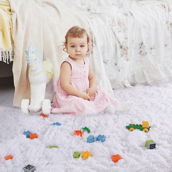 Ompaa Fluffy Runner Rugs, 2x6 Feet White, Super Soft Shaggy Carpet Fuzzy Long Fur Rug for Bedroom Living Room Dorm, Plush Kids Playroom Baby Girls Nursery Decor Mats