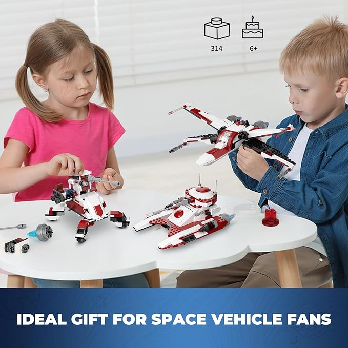 3 in 1 Space Vehicle Building Set - Buildable Space Fighter, Galactic Battle Tank, Anti Vehicle Cannon, Compatible with Lego, Great Birthday Gift Toy for Star Fans Kids Boys Girls Ages 6+