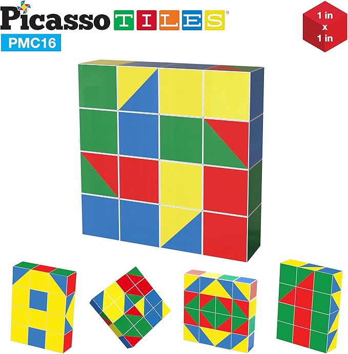 Picasso Cubes 16 Piece Magnetic Puzzle Game Magic Cube Puzzles Brain Teaser Set Kids Toy Magnet Pattern Block Matching Toys with Free Ideabook 100+ Inspirations Included STEM Learning Early Education