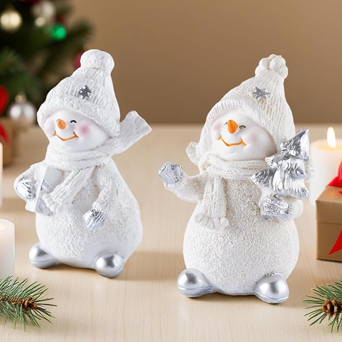 Resin Snowman Christmas Decorative Statues, Ideal for Outdoor Patio Lawn & Indoor Holiday Home Decoration, for Parents and Friends
