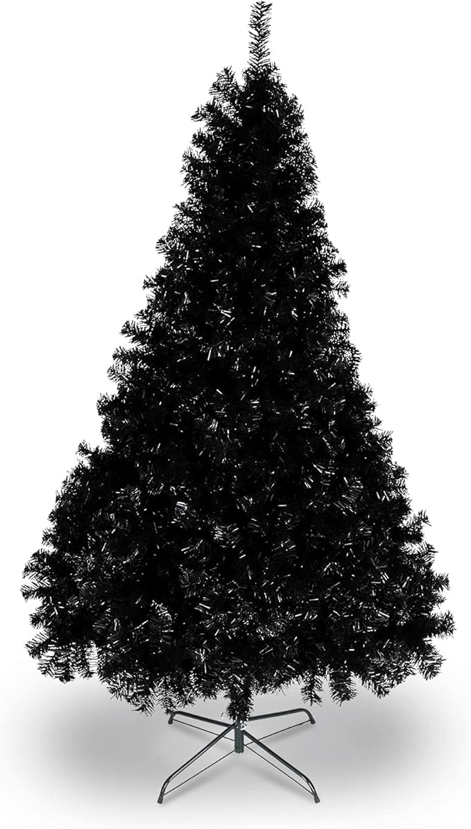 Bonnlo Upgraded Full 6ft Artificial Black Halloween Christmas Tree Holiday Decoration w/ 1,600 Branch Tips, Sturdy Metal Stand