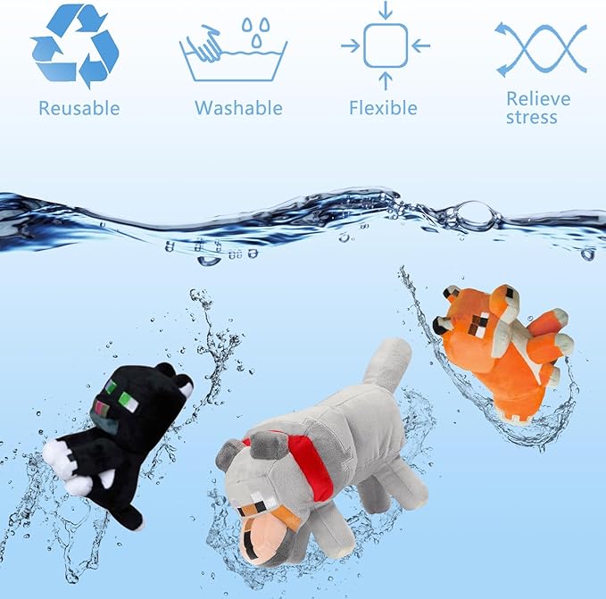 3pcs Character Dolls, 13.7" Wolf, 9" Black Cat, 7" Fox Plush Toy, Stuffed Animals Toys, for Fans, Soft, Collectible Game Plush, for Birthday Christmas New Year Gift