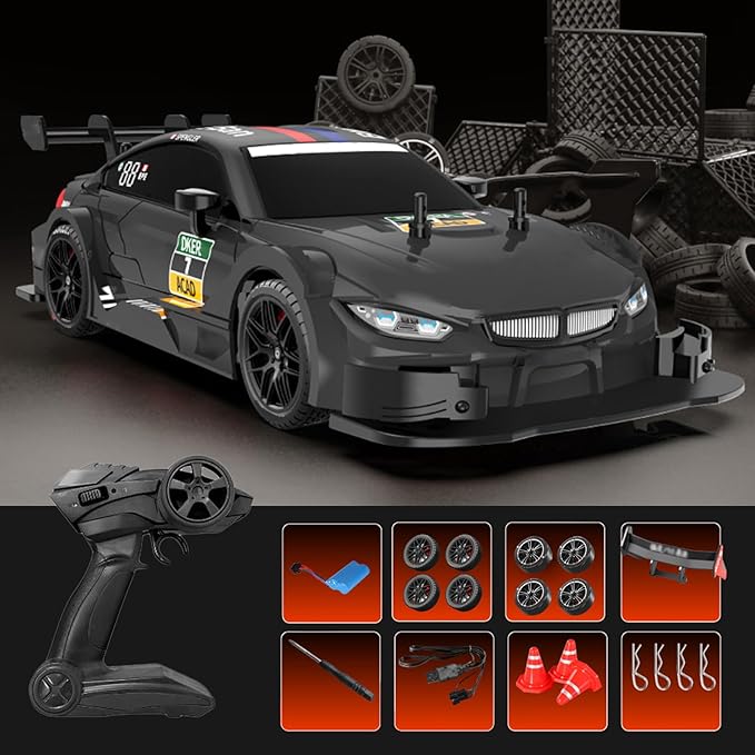 RC Drift Car, 1:16 Scale 4WD LED RC Car - 2.4GHz 40km/h High Speed Racing Sport Toy for Boys & Girls (Black)