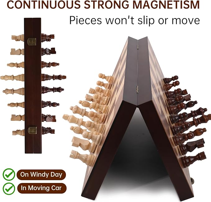 Magnetic Wooden Chess Set 15'' Folding Chess Board, Portable Travel Chess Set Games with Chessboard Bag, Beginner Chess Set for Tournament Professional Beginner