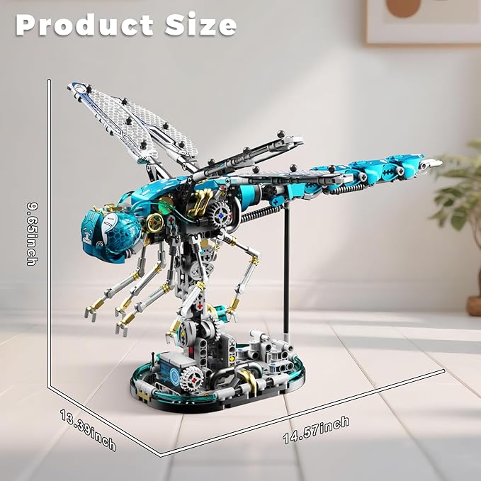 Mechanical Dragonfly Building Blocks for Adults, Insect Animal World Model with LED Light & Display Stand, Educational STEM Toys for Teens 14+ and Adult Home or Office Décor (866PCS)