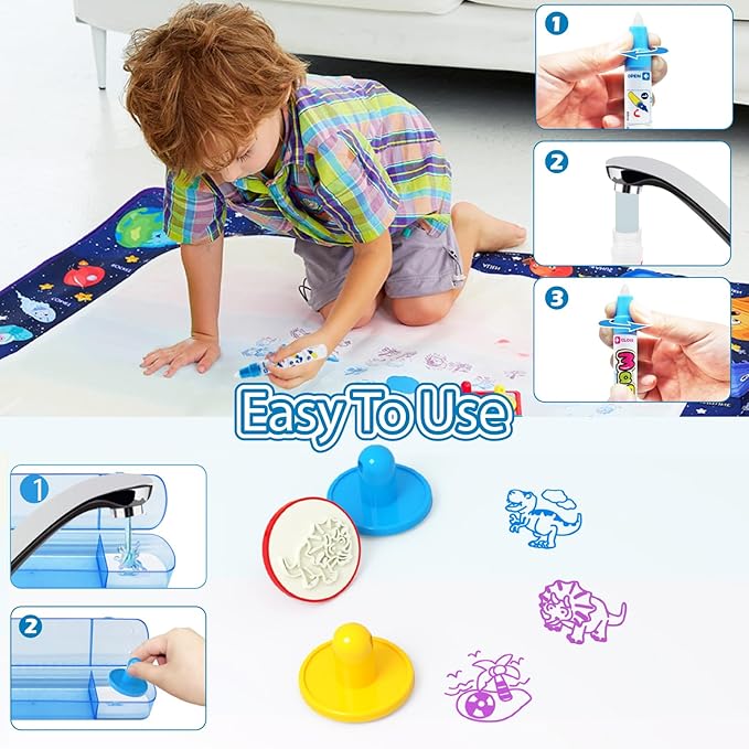 Jasonwell Aqua Water Doodle Mat 40x28 Inches Large Magic Drawing Doodling Mat Coloring Mat Educational Toys Christmas Birthday Gifts for Kids Toddler Boys Girls Age 2 3 4 5 6 7 8 Year Old (Galaxy)