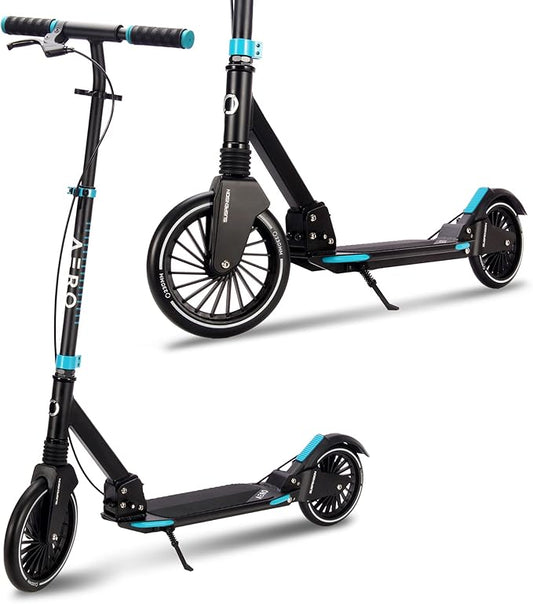 Aero Big Wheel Scooters for Kids Ages 8-12, Teens and Adults. Manual Kick Scooter for Boys and Girls, with Hand Brake, Rubber Mat, Shock Absorption, Foldable and Height Adjustable