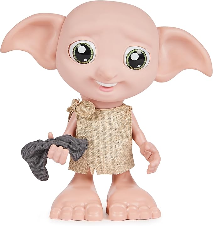 Wizarding World - 8.5" Harry Potter Elf Dobby Interactive Doll with Stocking and 30+ Sounds and Phrases - Harry Potter Gifts - Toys Kids 6+