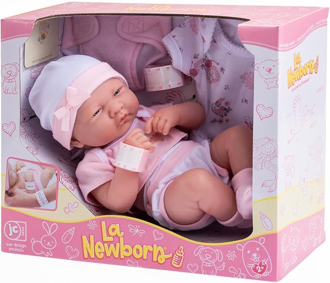 8 piece Layette Baby Doll Gift Set | JC Toys - La Newborn Nursery | 14" Life-Like Doll w/ Accessories | Pink | Ages 2+