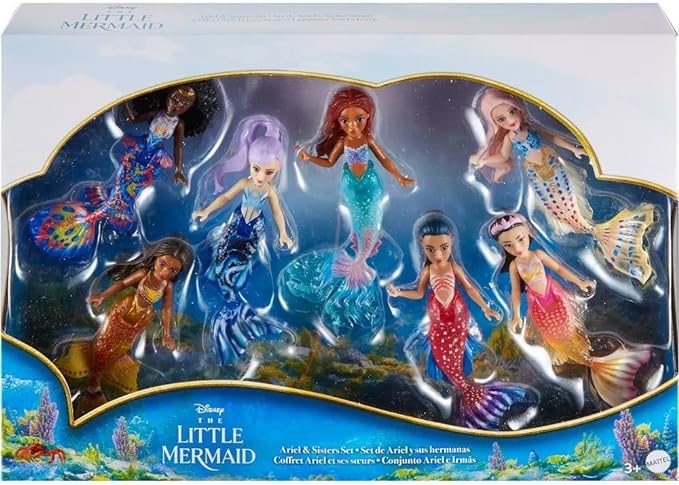 Mattel Disney Princess Toys, The Little Mermaid Ariel & Sisters Small Doll Set, Collection of 7 Mermaid Dolls, Inspired by the Movie