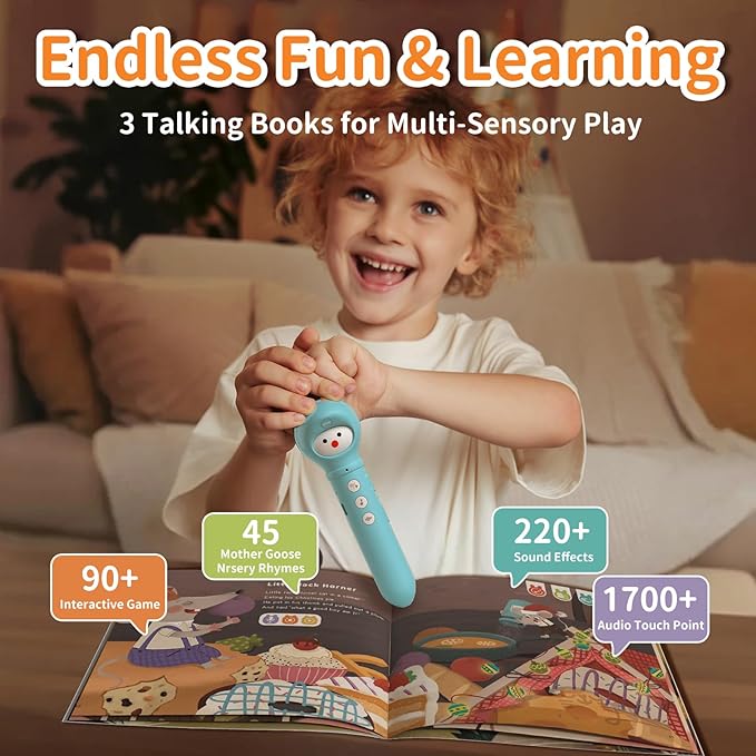 alilo Talking Pen Books Sets for Toddlers 2-6, Kids Learning Electronic Toys, Early Educational Gifts for Boys Girls, with 3 Interactive Audio Sound Books, 100 Talking Flash Cards, Alphabet